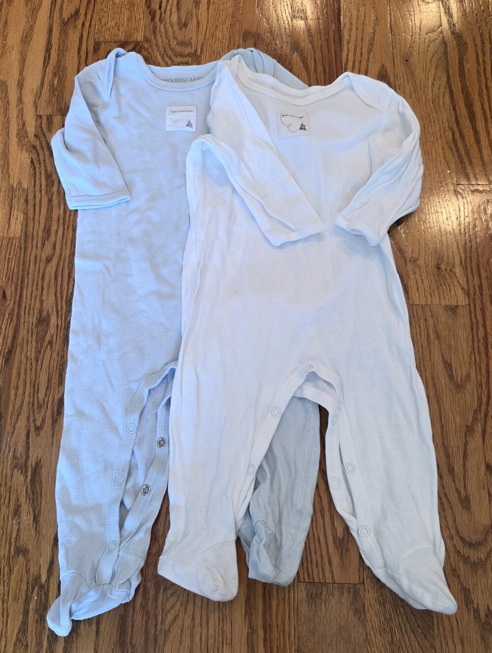 Burt's Bees Baby Light Blue And White Two-Pack Long-Sleeve Footed One-Pieces